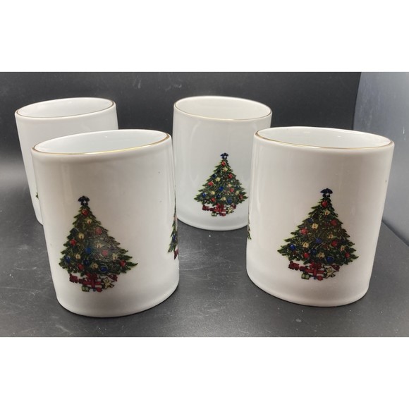 (4) Sea Gull Fine China Christmas Tree Coffee Mugs Teacups with Gold Rim w/ Box - Picture 3 of 11